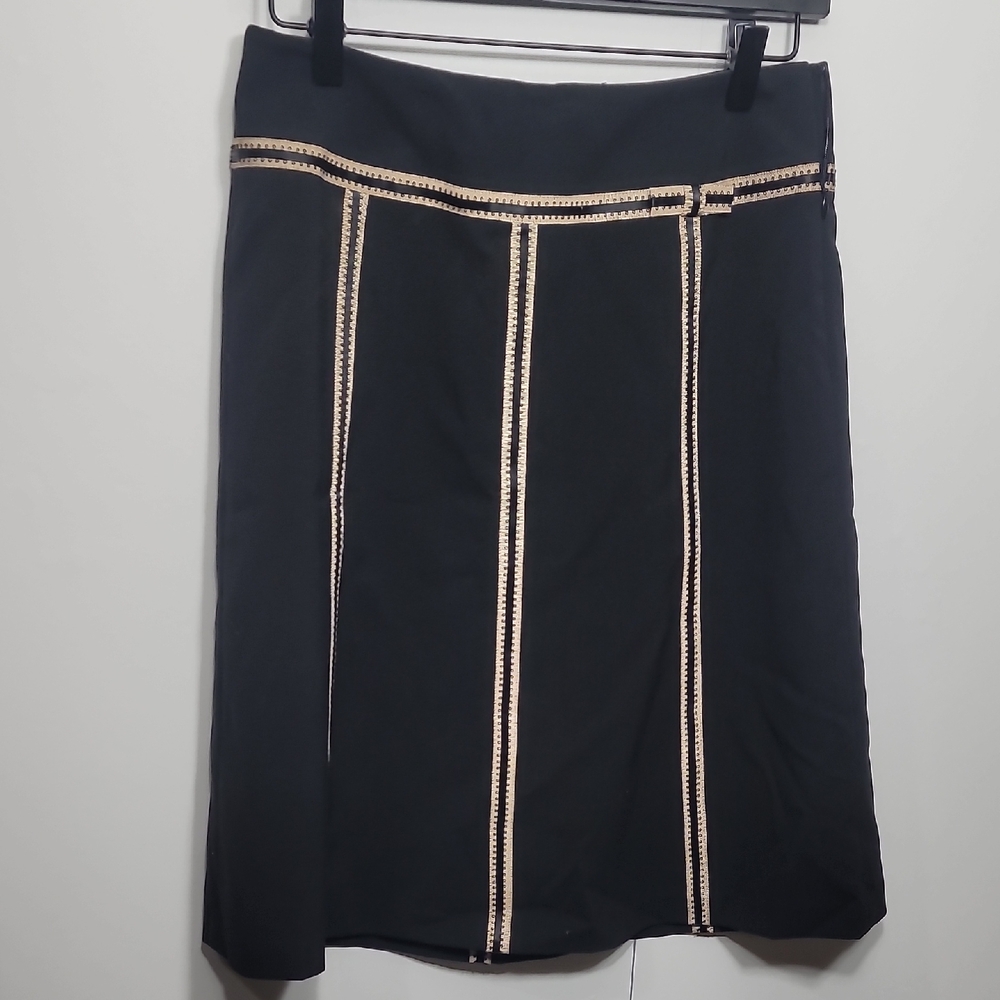 Ann Taylor black and beige ribbon A-line Elegant Black Skirt with Gold Accents
